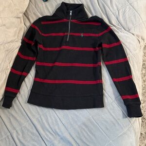 Polo Black and Red Striped Quarter-Zip Pullover